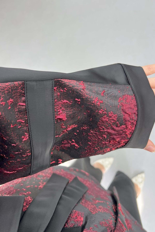 Sare Fashion Jacquard Jacket Set Claret Red