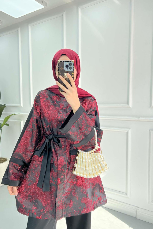 Sare Fashion Jacquard Jacket Set Claret Red