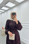 Sare Fashion Jacquard Belted Satin Dress Plum
