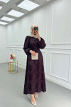 Sare Fashion Jacquard Belted Satin Dress Plum