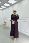 Sare Fashion Jacquard Belted Satin Dress Plum