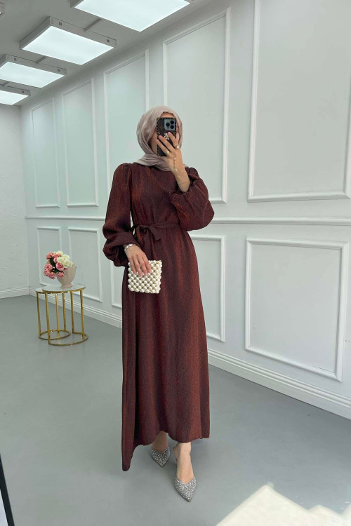 Sare Fashion Jacquard Removable Sash Dress Copper