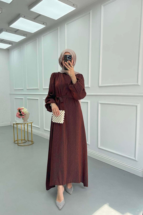 Sare Fashion Jacquard Removable Sash Dress Copper
