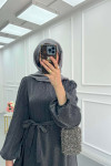 Sare Fashion Jacquard Removable Belt Dress Gray