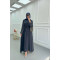 Sare Fashion Jacquard Removable Sash Dress Navy Blue