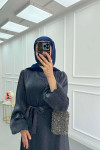 Sare Fashion Jacquard Removable Sash Dress Navy Blue