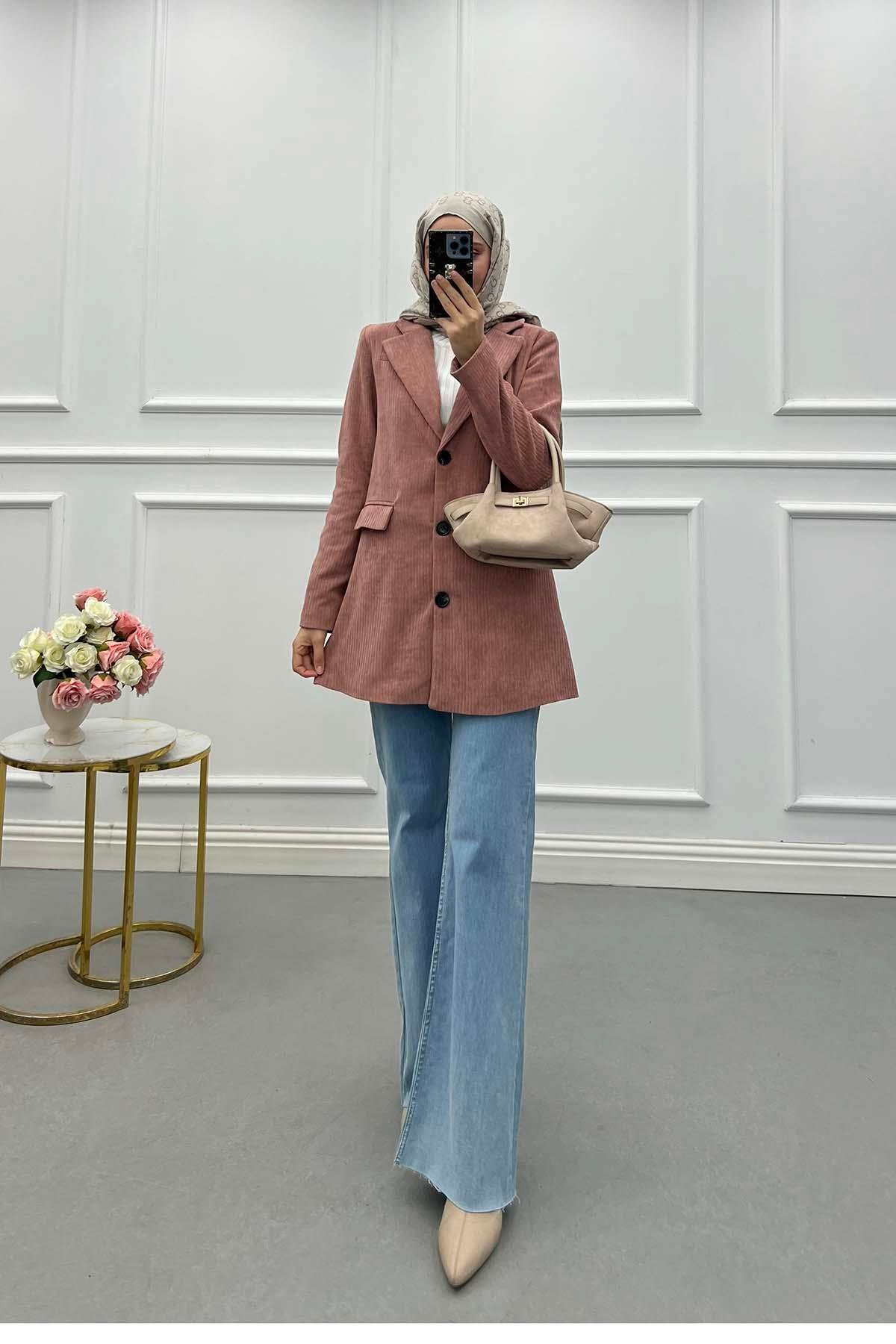 Sare Fashion Velvet Lined Jacket Powder