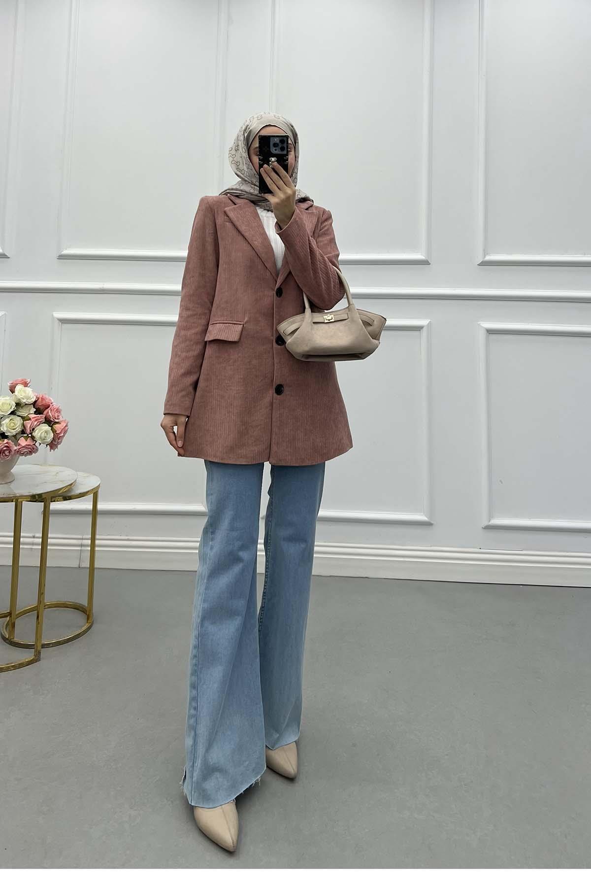 Sare Fashion Velvet Lined Jacket Powder