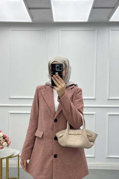 Sare Fashion Velvet Lined Jacket Powder