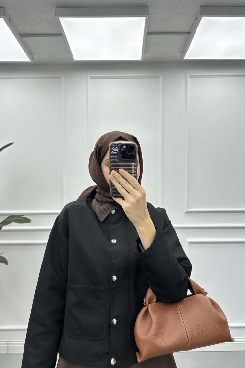 Sare Fashion Velvet Collar Lined Jacket Black Sare Fashion Velvet Collar Lined Jacket Black