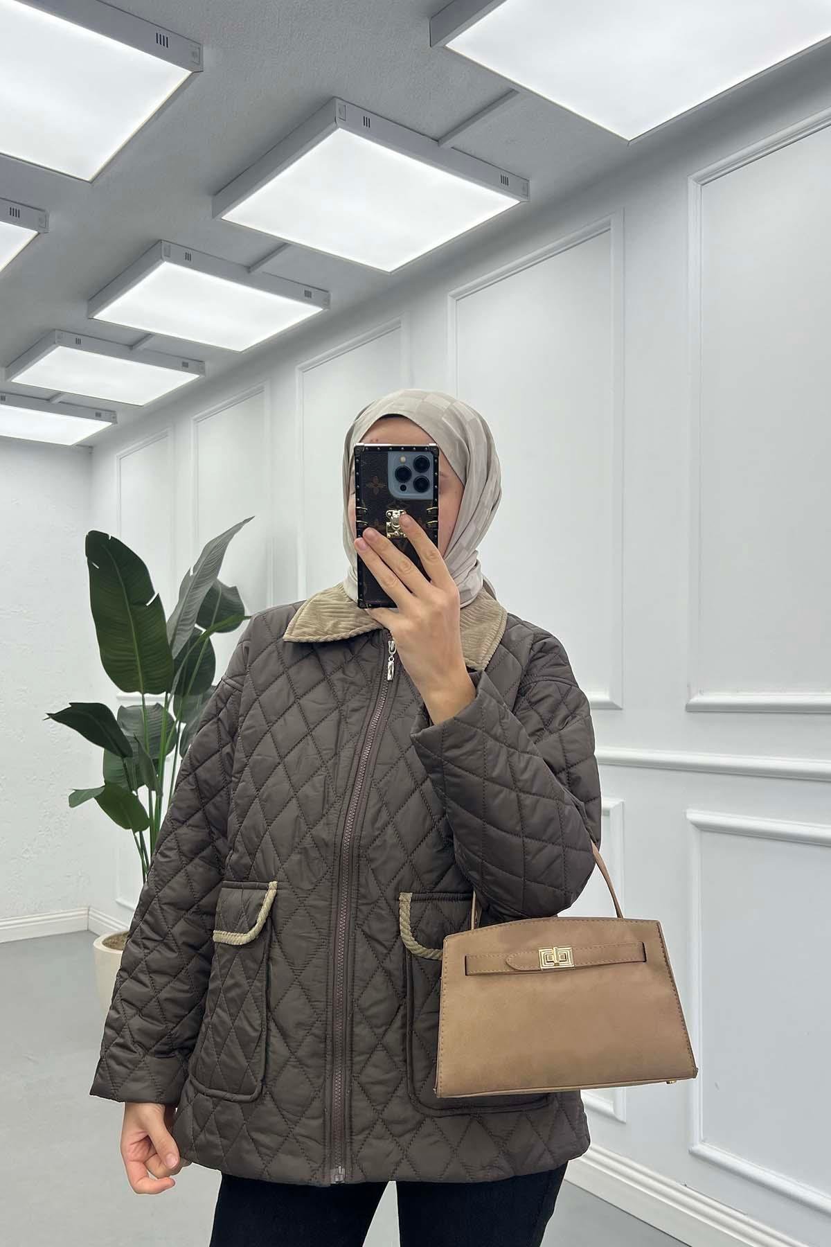 Sare Fashion Velvet Collar Quilted Coat Brown Sare Fashion Velvet Collar Quilted Coat Brown