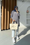 Sare Fashion Thick Striped Viscose Tunic Navy Blue