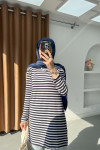 Sare Fashion Thick Striped Viscose Tunic Navy Blue