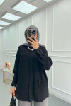 Sare Fashion Heart Embroidered Linen Shirt Black