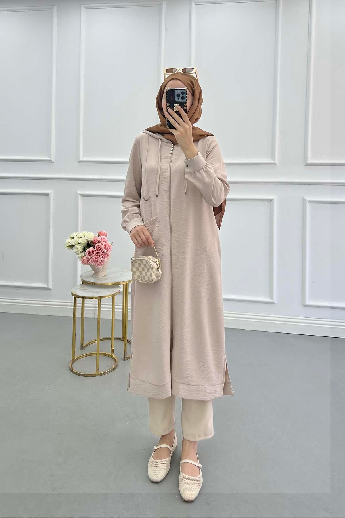 Sare Fashion Hooded Aerobin Tunic Beige