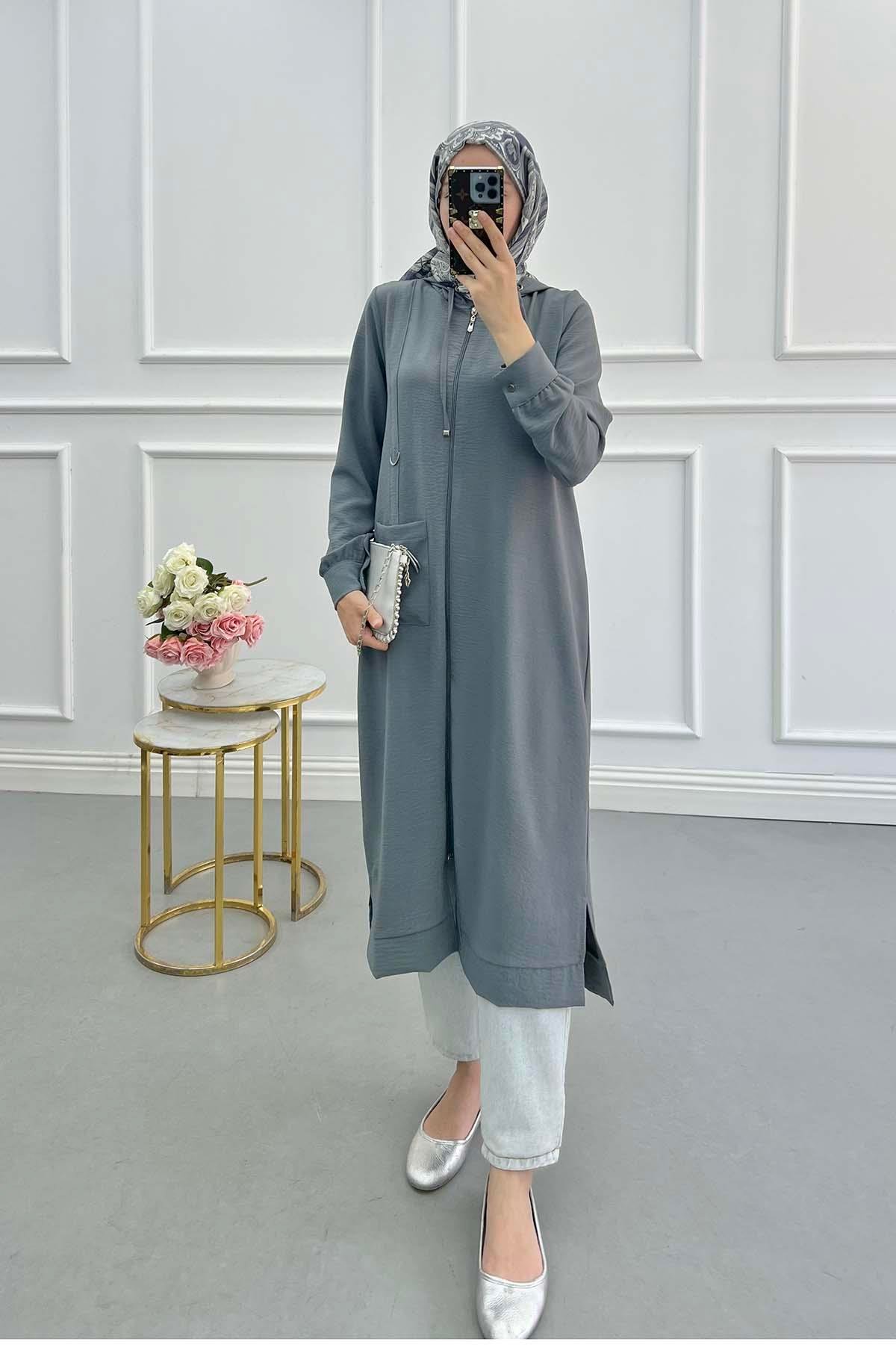 Sare Fashion Hooded Aerobin Tunic Gray