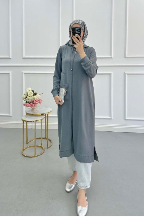 Sare Fashion Hooded Aerobin Tunic Gray