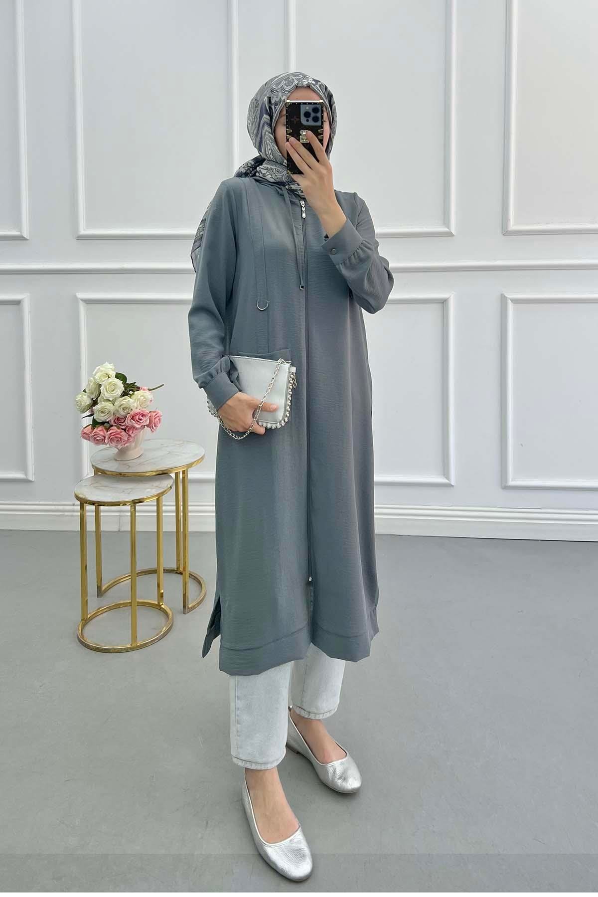 Sare Fashion Hooded Aerobin Tunic Gray