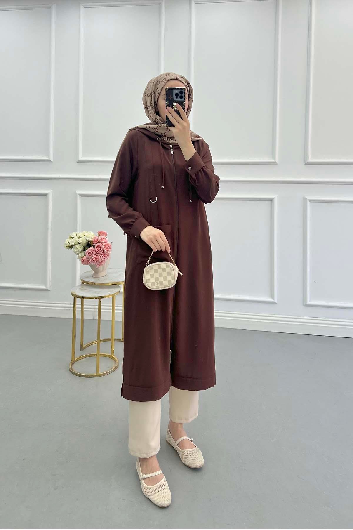 Sare Fashion Hooded Aerobin Tunic Brown