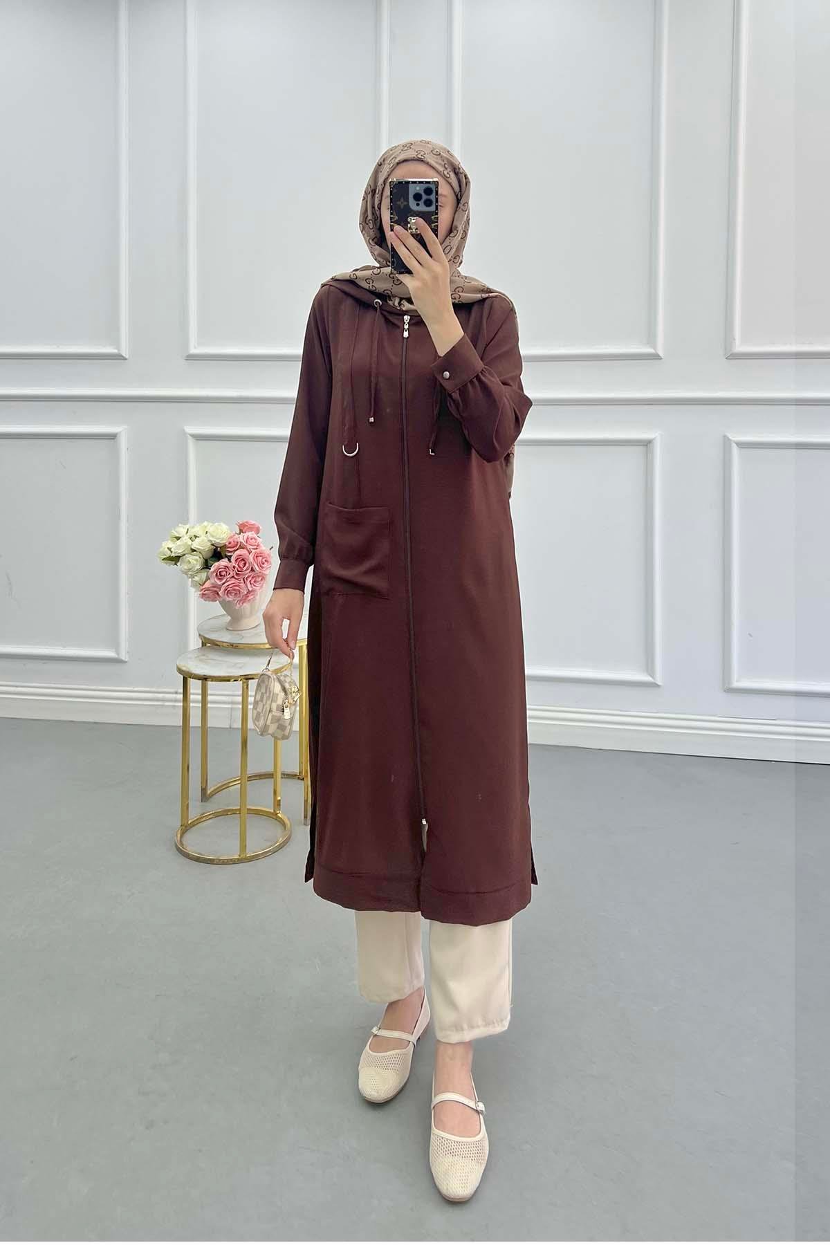 Sare Fashion Hooded Aerobin Tunic Brown