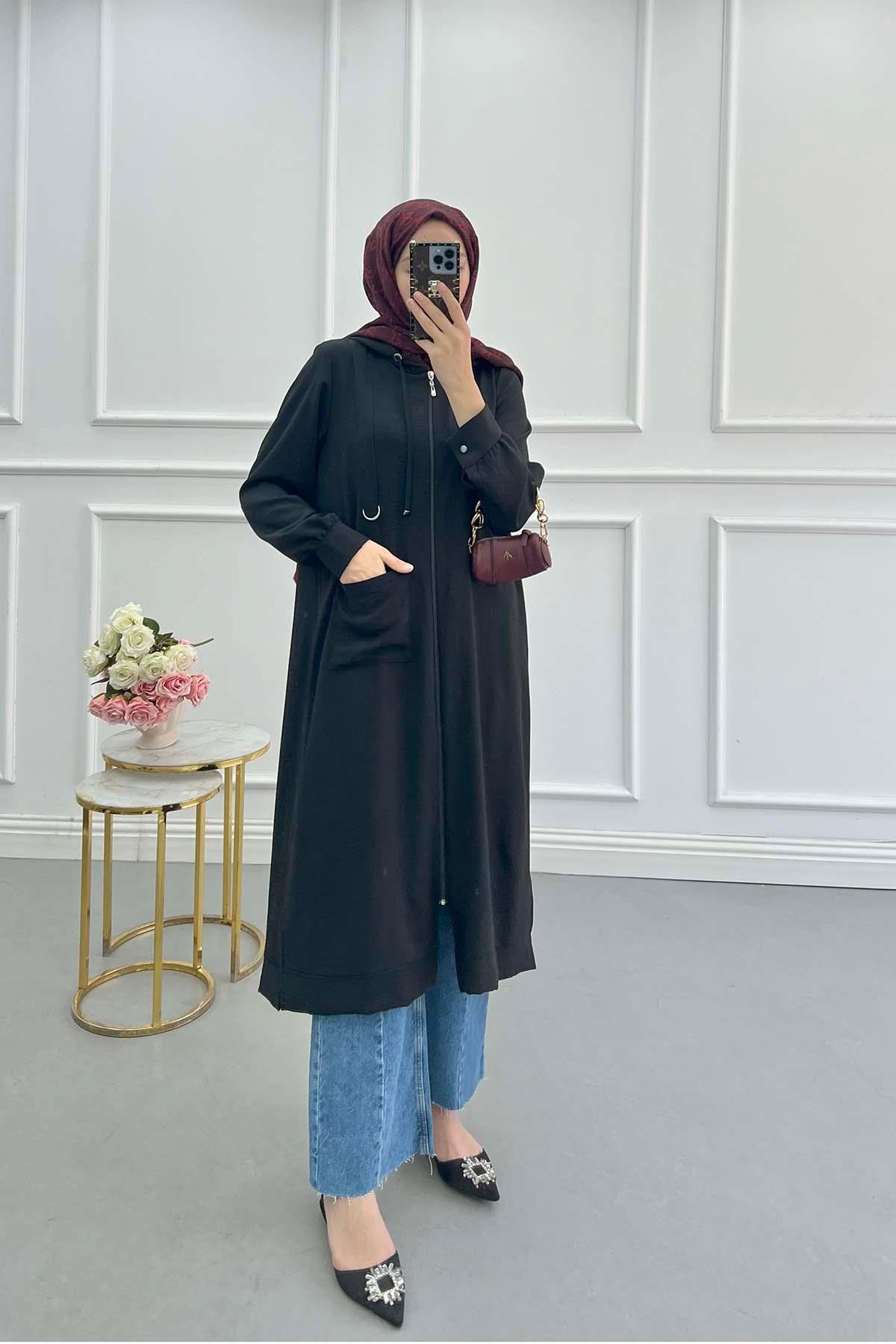 Sare Fashion Hooded Aerobin Tunic Black