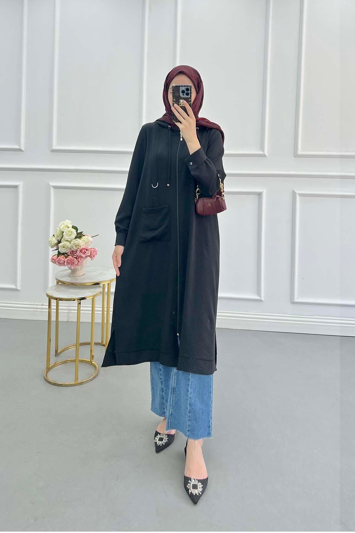 Sare Fashion Hooded Aerobin Tunic Black