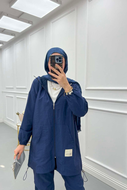 Sare Fashion Hooded Parachute Suit Navy Blue