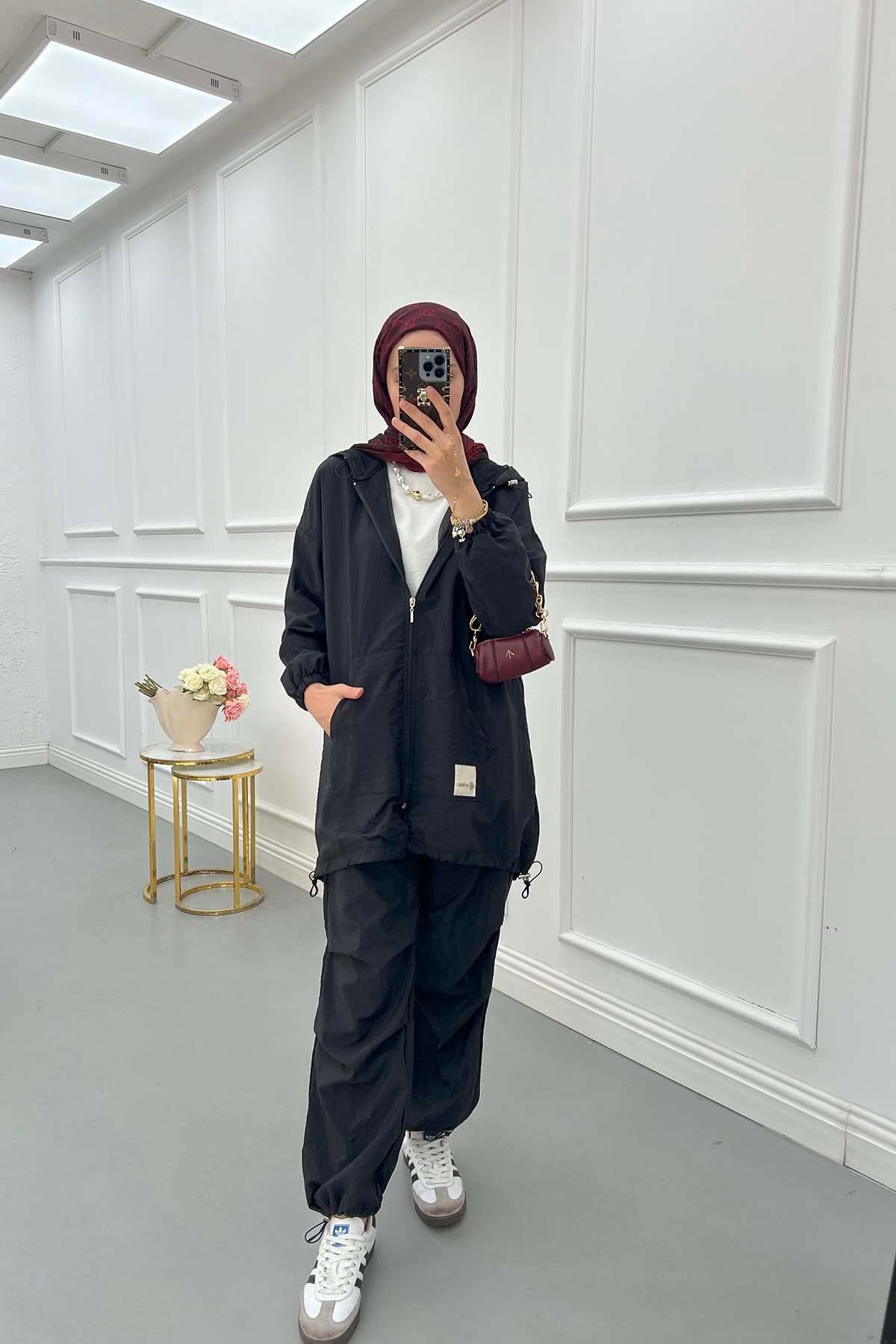 Sare Fashion Hooded Parachute Suit Black