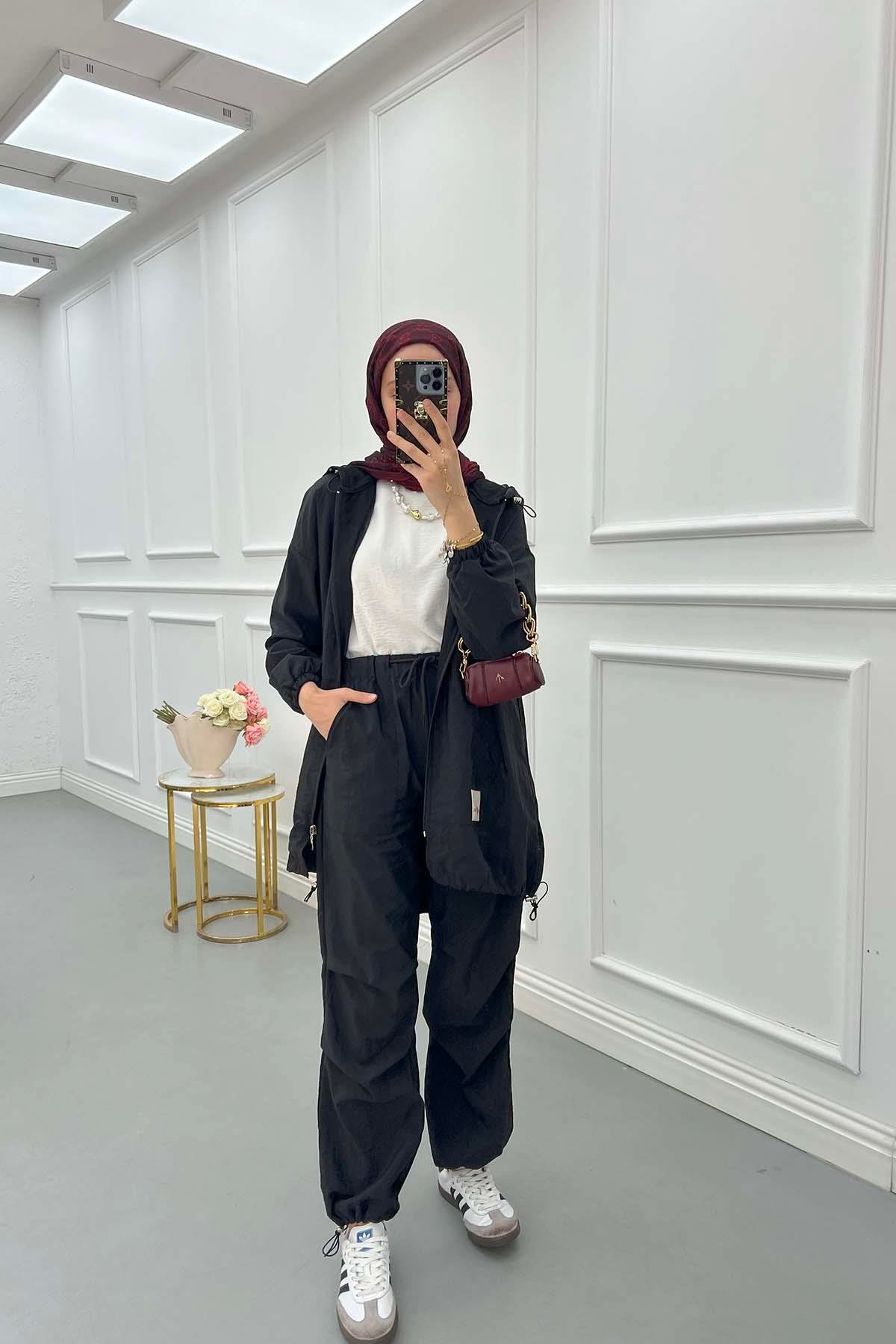 Sare Fashion Hooded Parachute Suit Black