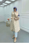 Sare Fashion Hooded Drawstring Trench Coat Beige