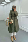 Sare Fashion Hooded Drawstring Trench Coat Khaki