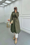 Sare Fashion Hooded Drawstring Trench Coat Khaki