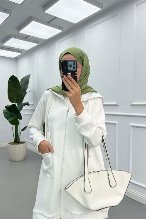 Sare Fashion Hooded Pocket Scuba Suit White Sare Fashion Hooded Pocket Scuba Suit White