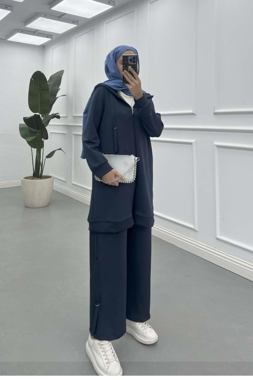 Sare Fashion Hooded Pocket Scuba Suit Navy Blue Sare Fashion Hooded Pocket Scuba Suit Navy Blue