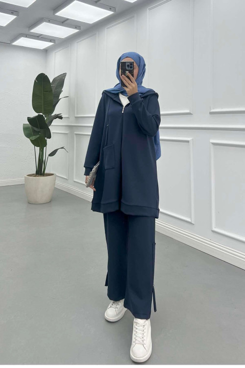 Sare Fashion Hooded Pocket Scuba Suit Navy Blue Sare Fashion Hooded Pocket Scuba Suit Navy Blue