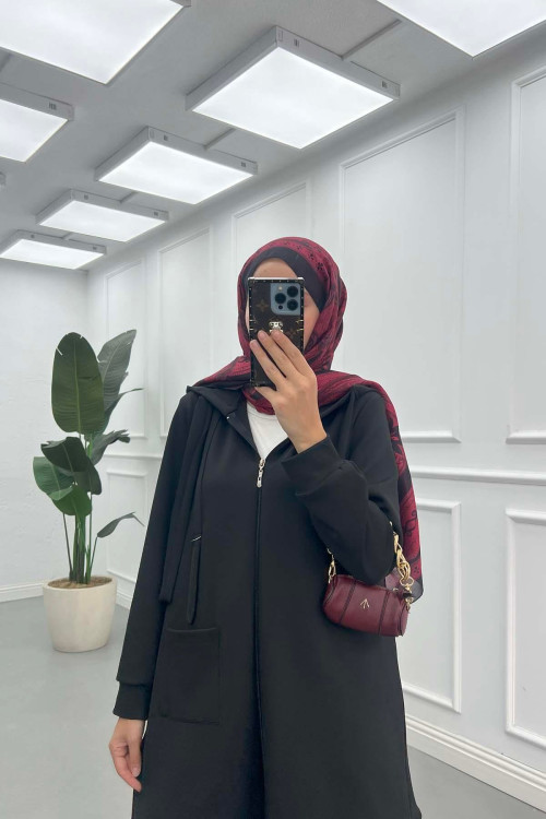 Sare Fashion Hooded Pocket Scuba Suit Black