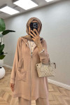 Sare Fashion Hooded Pocket Suit Beige