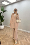Sare Fashion Hooded Pocket Suit Beige