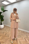 Sare Fashion Hooded Pocket Suit Beige