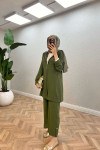 Sare Fashion Hooded Pocket Suit Khaki