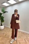 Sare Fashion Hooded Pocket Suit Brown