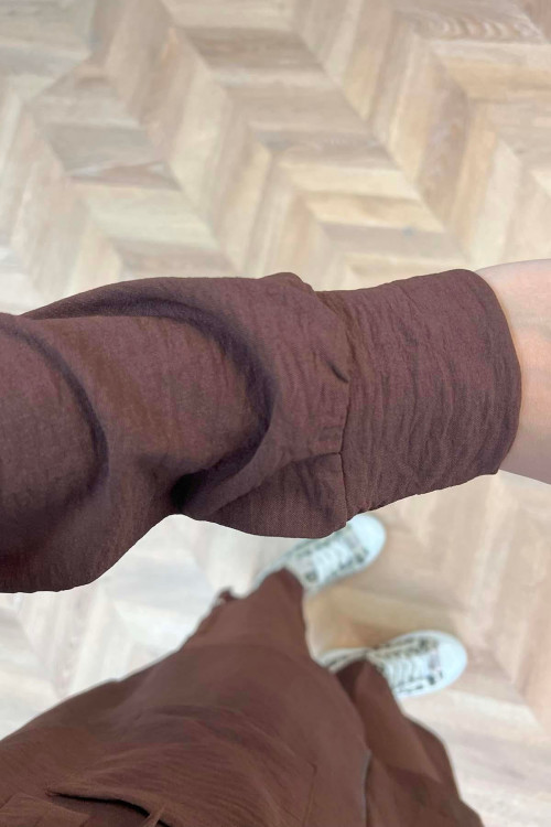 Sare Fashion Hooded Pocket Suit Brown
