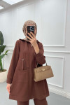 Sare Fashion Hooded Pocket Suit Brown
