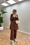 Sare Fashion Hooded Pocket Suit Brown