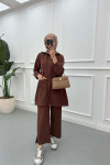 Sare Fashion Hooded Pocket Suit Brown