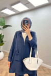 Sare Fashion Hooded Pocket Suit Navy Blue