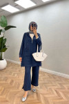 Sare Fashion Hooded Pocket Suit Navy Blue