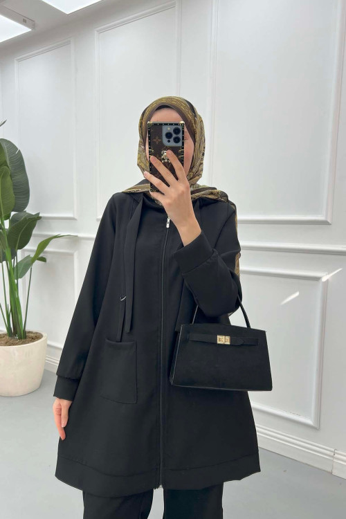 Sare Fashion Hooded Pocket Suit Black