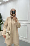 Sare Fashion Hooded Pocket Suit Stone