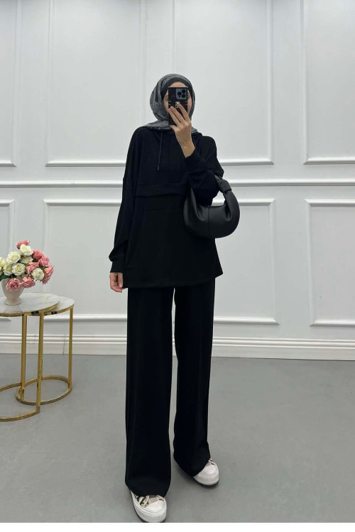 Sare Fashion Oysh Hooded Kangaroo Pocket Set Black